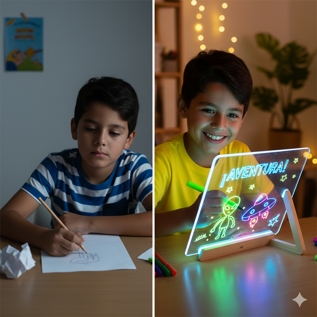 Pizarra LED brillante para dibujar y escribir